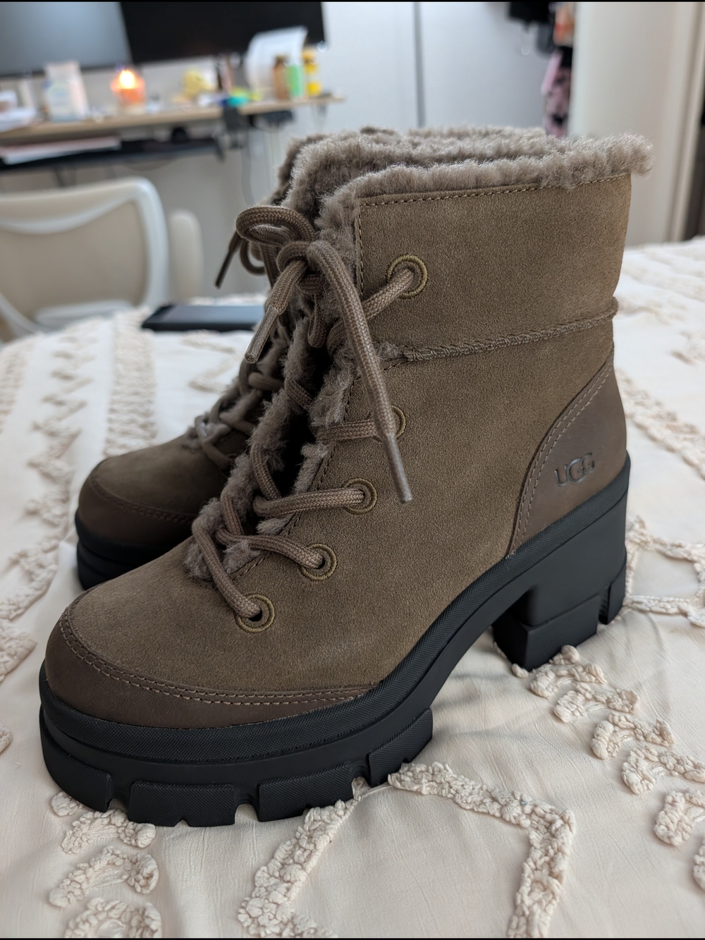 UGG Suede Lace-Up Platform Ankle Boots